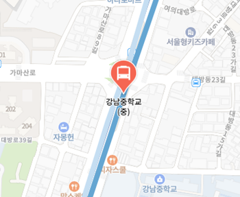 강남중학교에서 인천공항 리무진 공항버스(6017번) 지도 위치