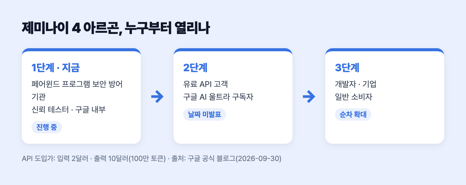 제미나이 4 아르곤 공개 순서를 정리한 도식
