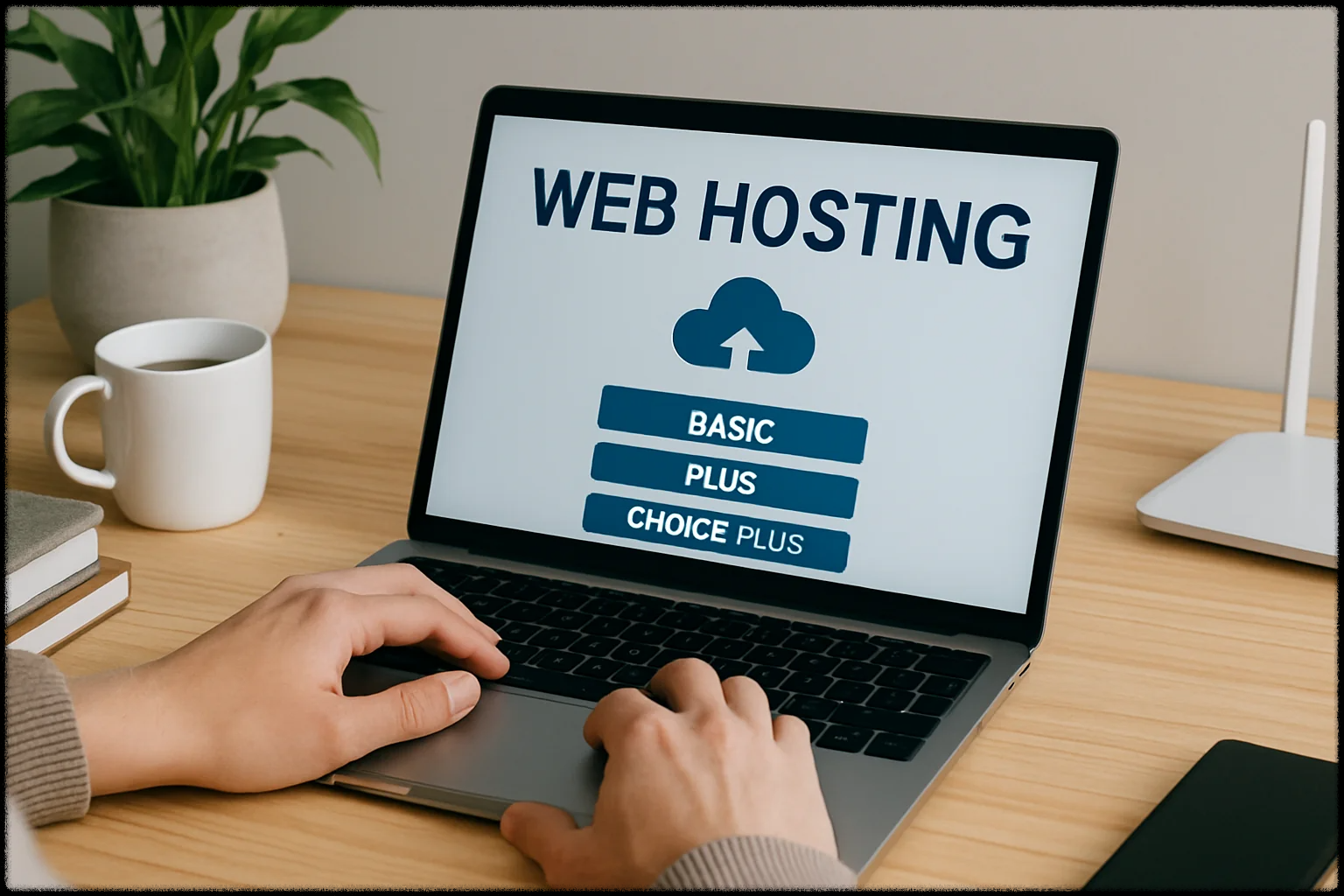 노트북 화면에 웹호스팅 옵션이 표시된 이미지