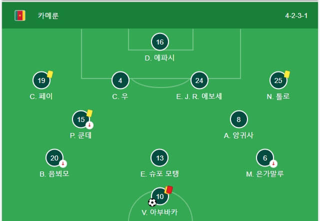 카메룬전-브라질라인업