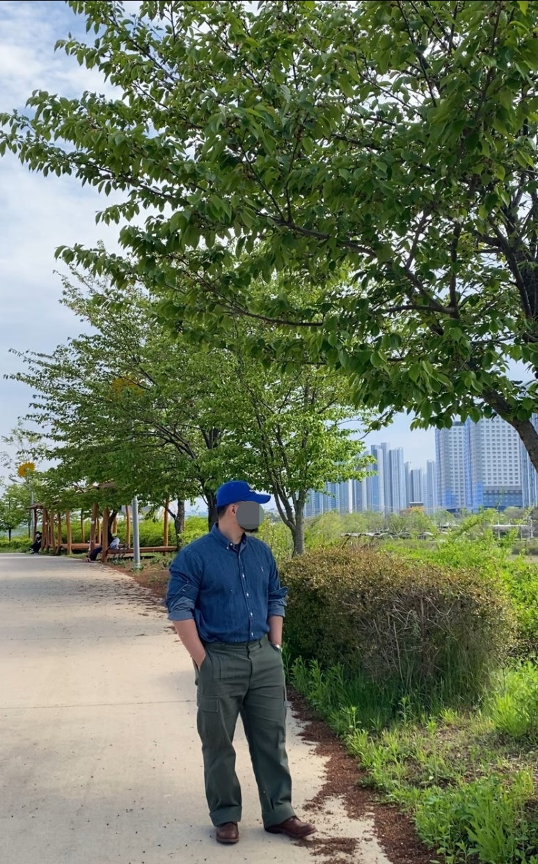 데일리룩(2025. 5. 2.)오픈 에티튜드 볼캡, 폴로랄프로렌 코튼 샴브레이 청자켓, 무신사 무신사스탠다드 브리티쉬 아미 카고 팬츠, 레드윙 아이언레인저 앰버하니스, 카시오 실버