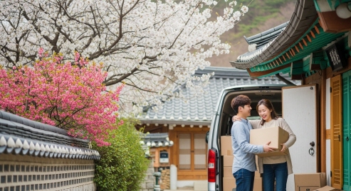 새 집에 이사 온 젊은 부부