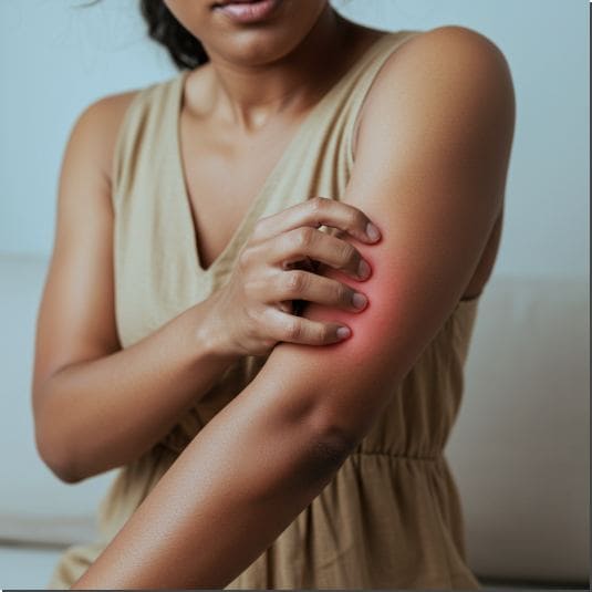 루리드정 효능 피부 감염, 피부가 발적된 여성 사진