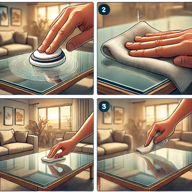 거실 유리 테이블 미세 흠집 닦는 손