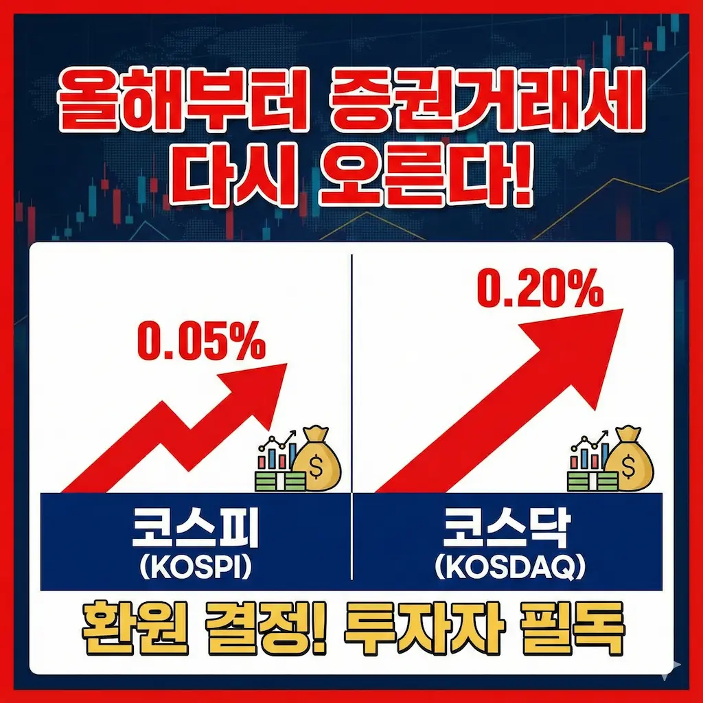 올해부터 증권거래세 다시 오른다! 코스피 0.05%, 코스닥 0.20%로 환원