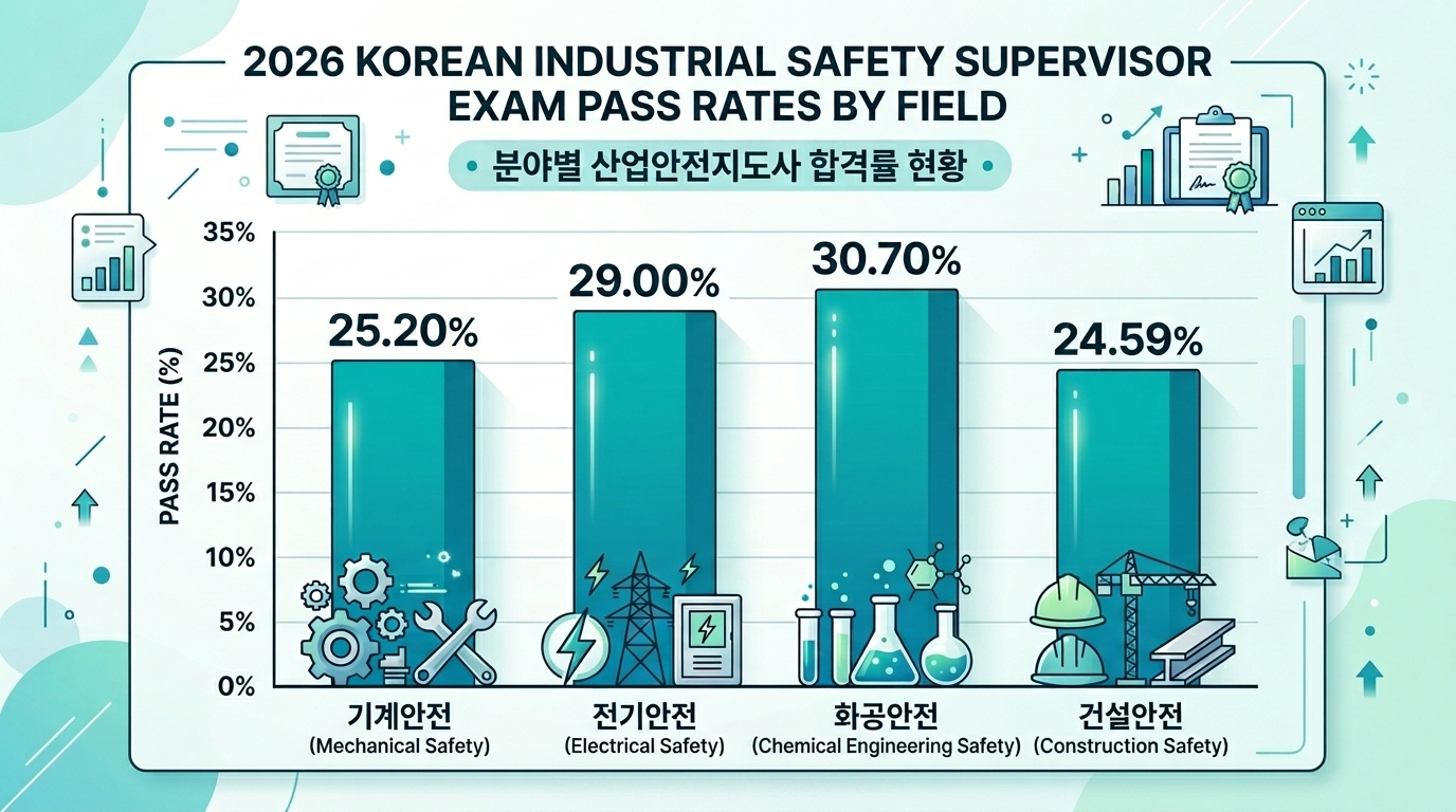 제16회 산업안전지도사 1차 시험 분야별 합격률 비교 — 기계·전기·화공·건설안전