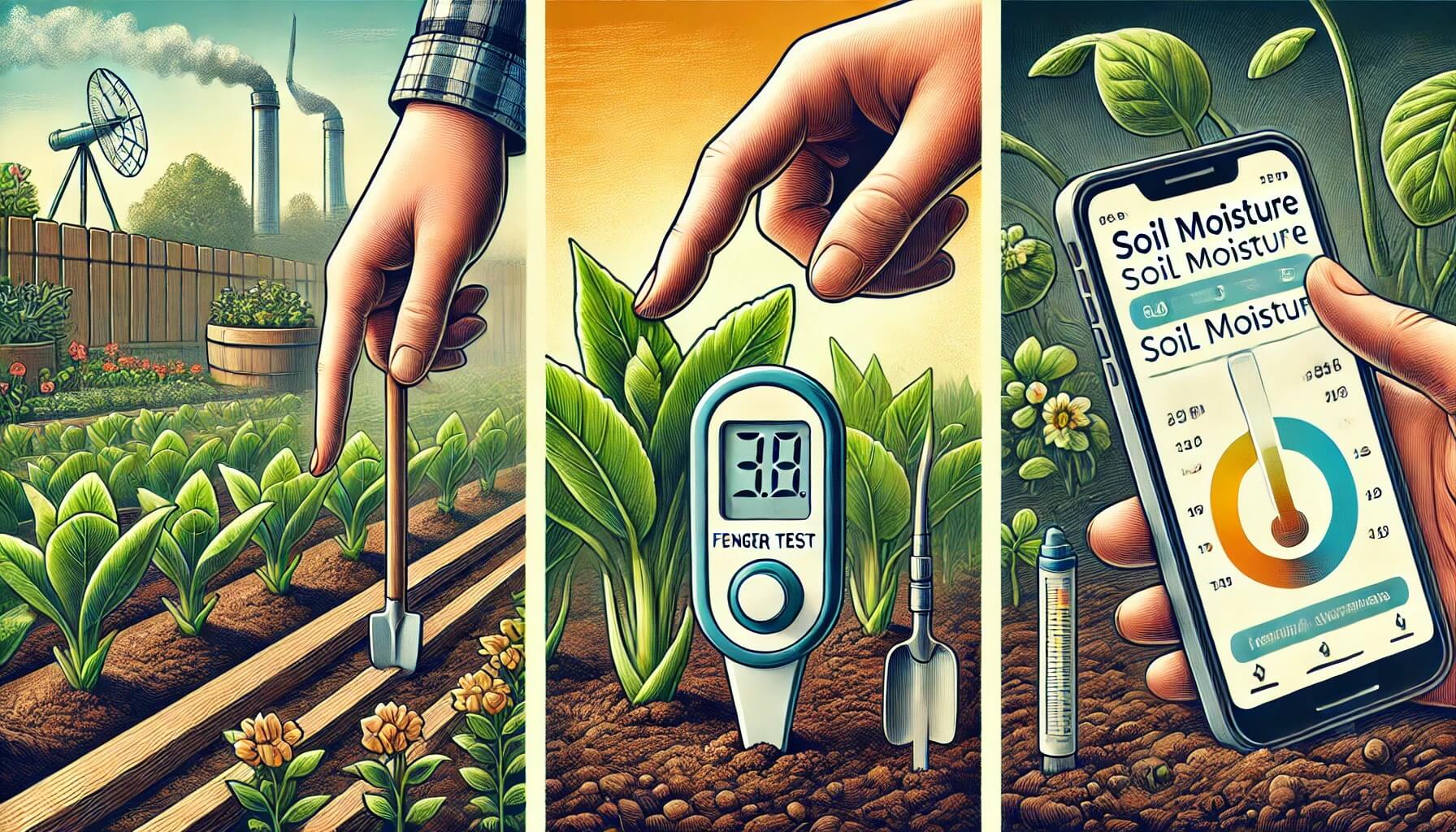 토양 수분 측정 방법 세 가지를 담은 일러스트