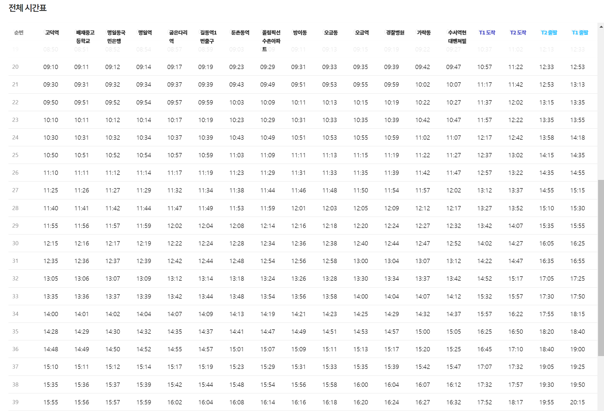 공항버스6300 평일시간표2