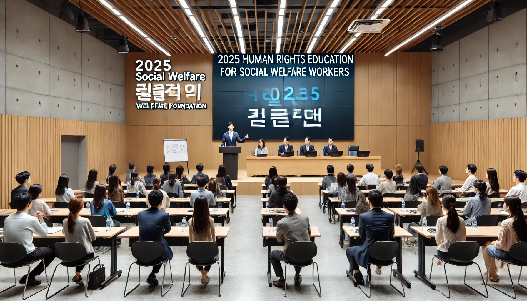 사회복지 종사자들이 집중해서 강의를 듣는 모습