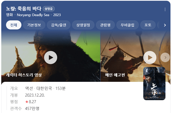 노량 죽음의 바다 줄거리, 평점, 후기