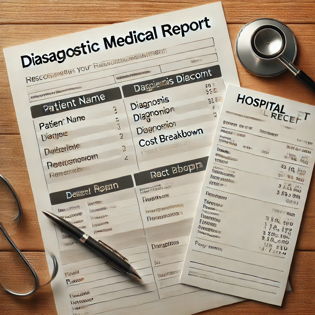 재난적의료비 지원 신청에 필요한 진단서와 영수증 예시