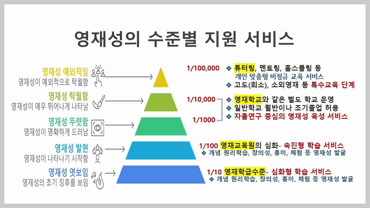 영재교육 영재성의 수준별 서비스(영재학급, 영재교육원, 영재학교), 우리 아이에게 딱 맞는 프로그램