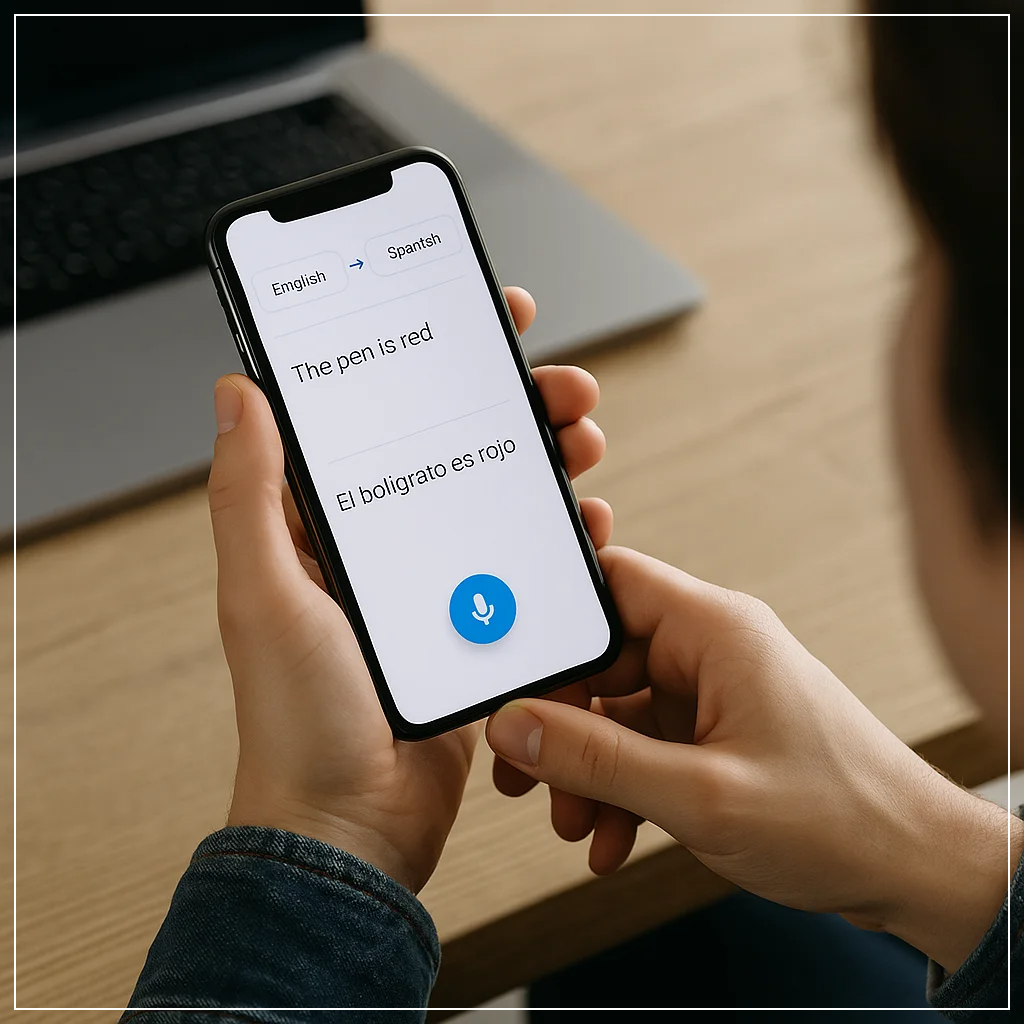 음성 인식 기반 AI 번역 도구 사용 모습