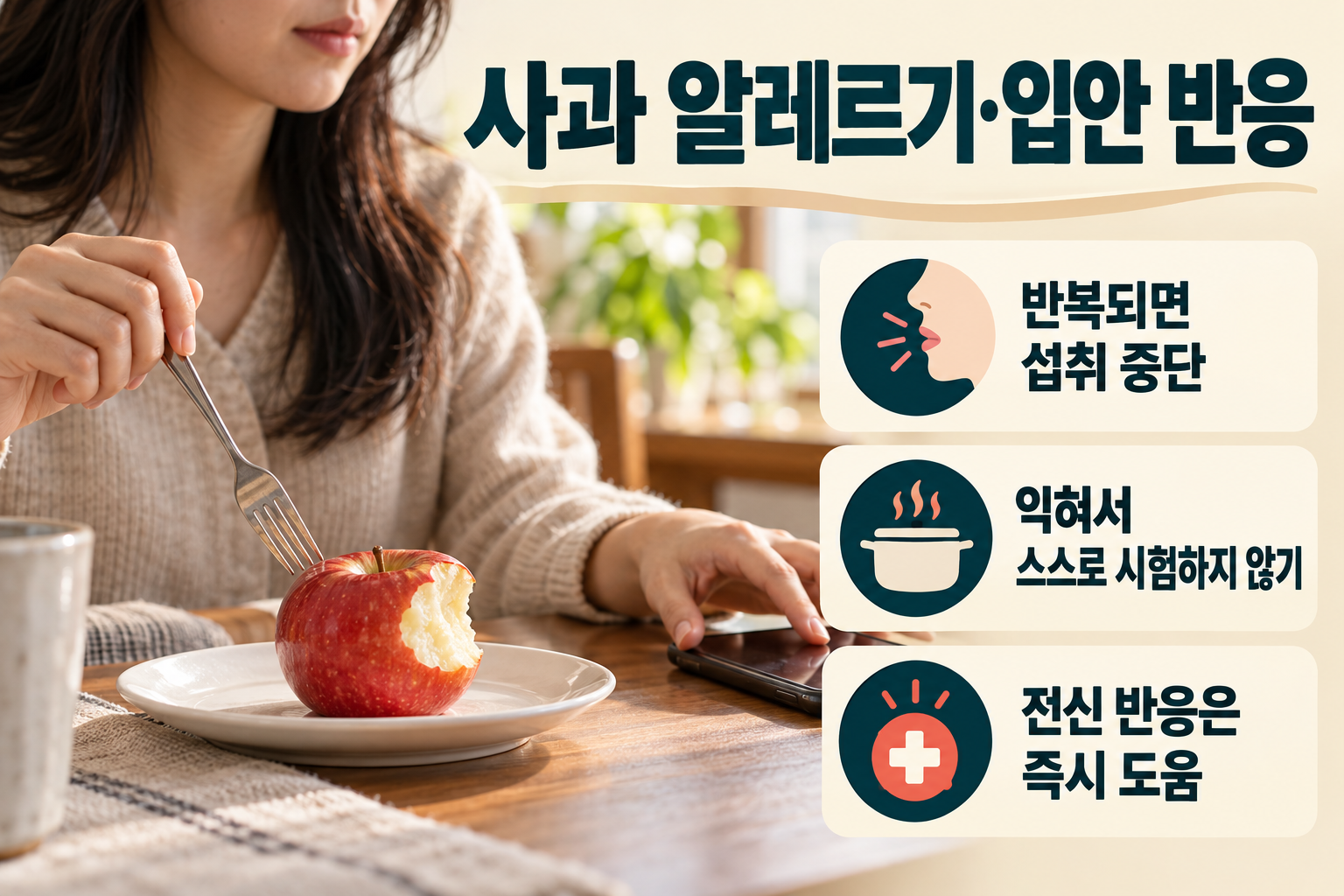 사과 &middot; 생사과 뒤 입안 반응은 소화 불편과 구분하세요 실사 인포그래픽