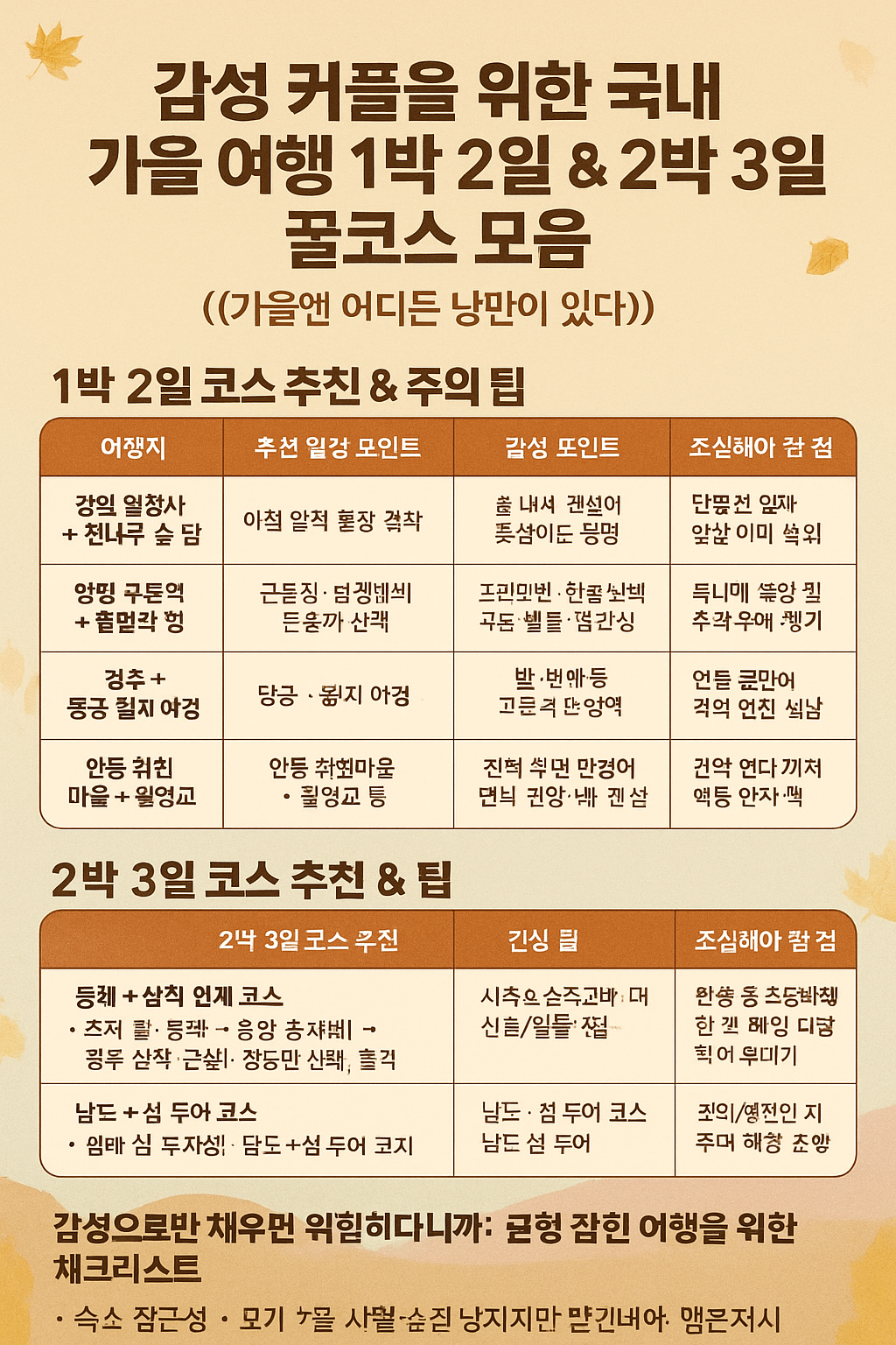 감성 커플을 위한 국내 가을 여행 1박 2일 & 2박 3일