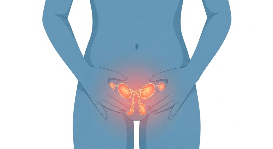 매독으로 사타구니 림프절이 부은 모습을 단순화한 일러스트