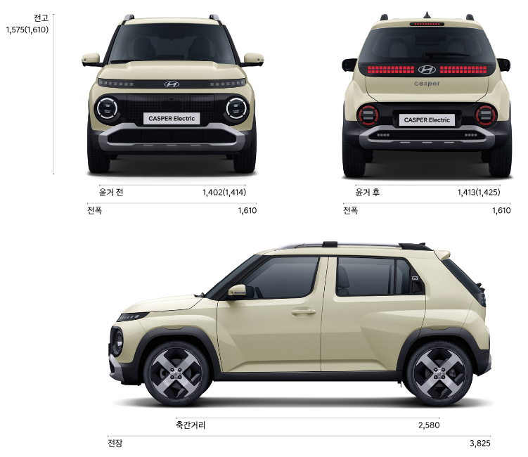 외관-사이즈(출처:casper.hyundai.com)