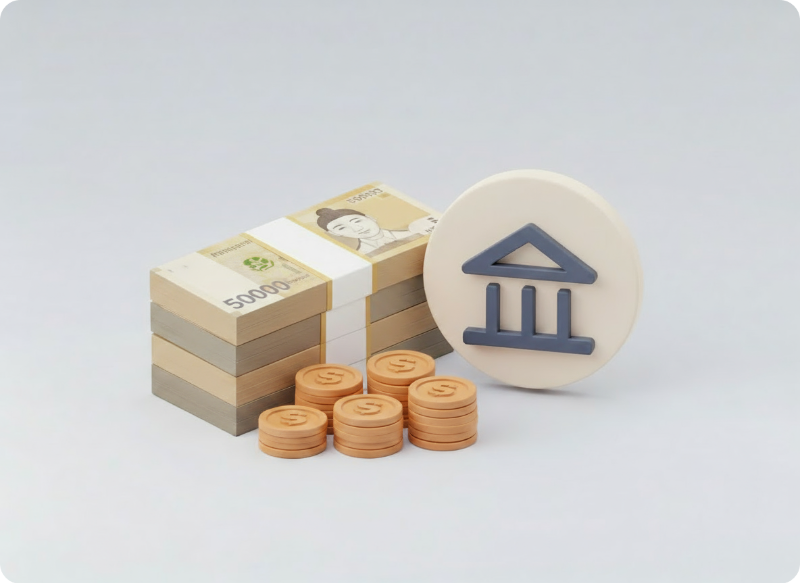 농업기계 조기폐차 보조금을 상징하는 돈 더미와 정부 지원 3D 아이콘