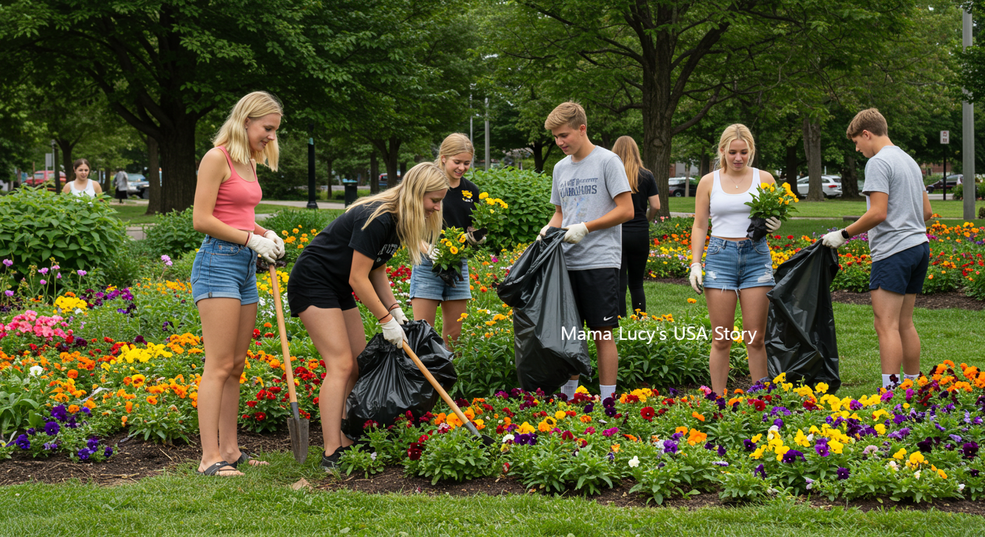 봉사활동하는 미국의 고등학생들