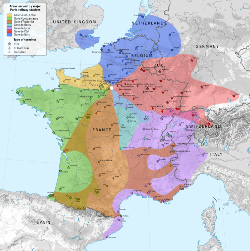 각각의 파리역이 운행하는 구간지도