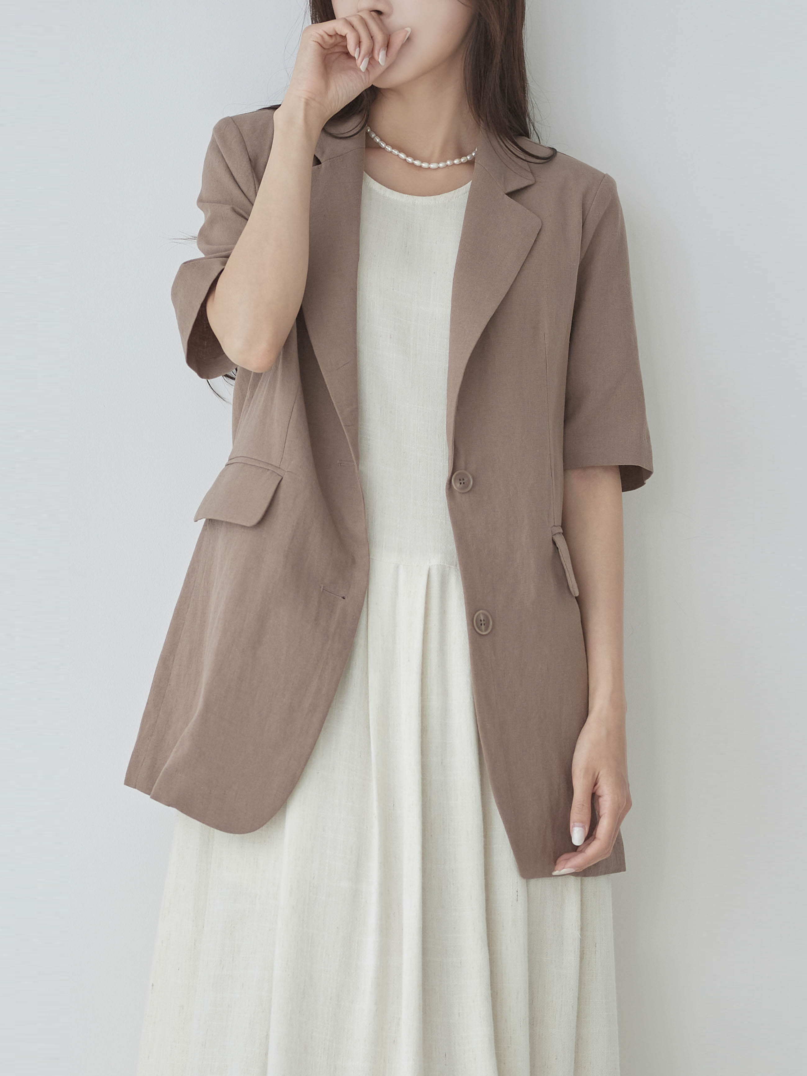 리틀마켓 리틀마켓 자체제작 루즈핏 반팔 린넨 자켓 JE14B1