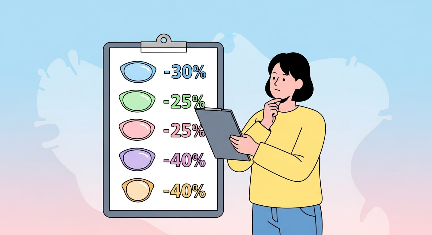 가격표를 보며 안경렌즈 지원금으로 할인받는 금액을 계산하는 장면 3