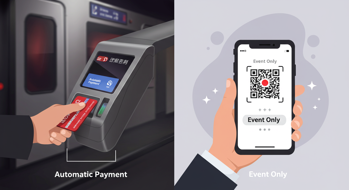 후불 교통카드와 QR 결제 방식의 차이를 보여주는 이미지