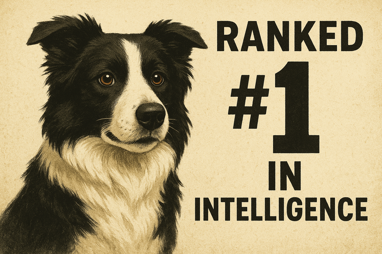 멋진 보더콜리 그림이 그려져있고 우측에 지능 1위라는 텍스트가 영어로 쓰여있음