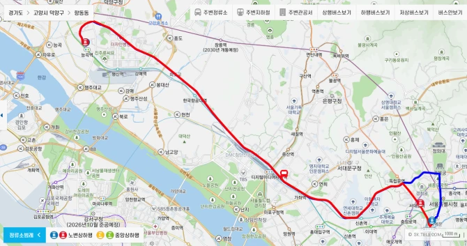 고양시-광역버스-M7129번-광역급행버스-경유지-노선도