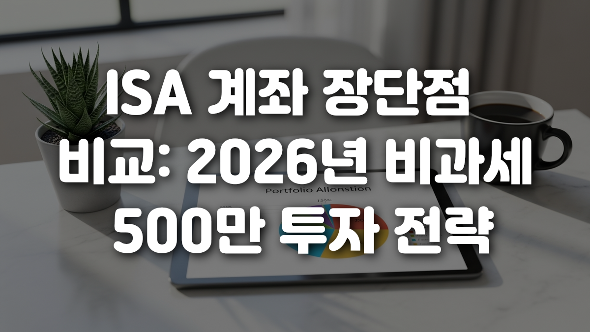 ISA 계좌 장단점 비교 2026년 비과세 500만 투자 전략