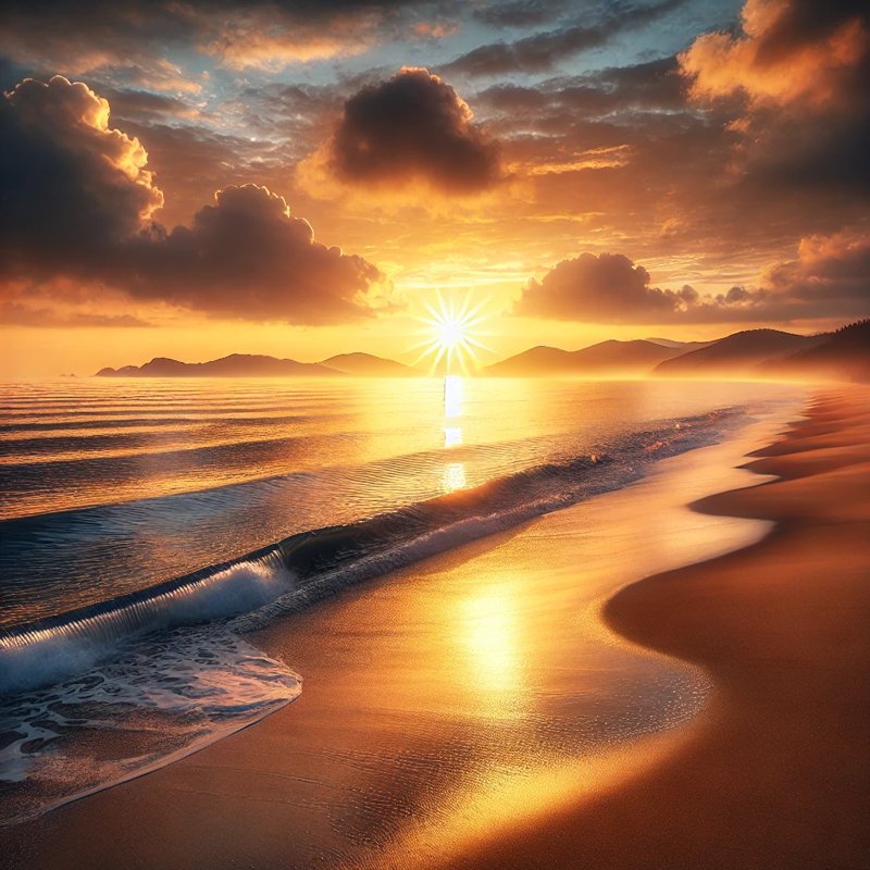 A serene beach at sunrise near Yeosu, 여수 일출