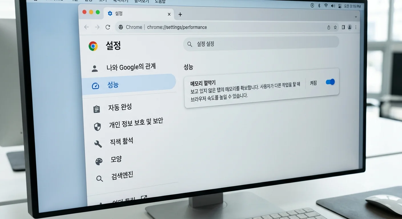 구글 크롬 성능 설정 메모리 절약기 활성화로 비활성 탭 램 점유율 줄이기 화면