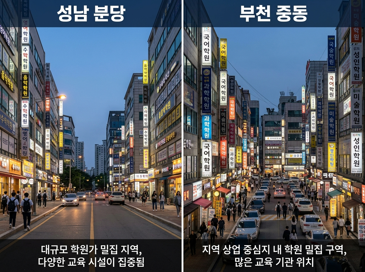 분당 부천 학원가 학군 환경 비교
