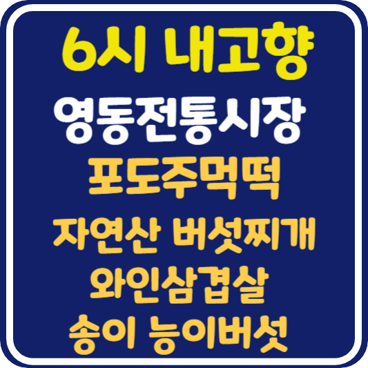 6시 내고향 영동전통시장 포도주먹떡, 자연산 버섯찌개, 와인삼겹살, 송이 능이버섯 가게 위치 및 정보