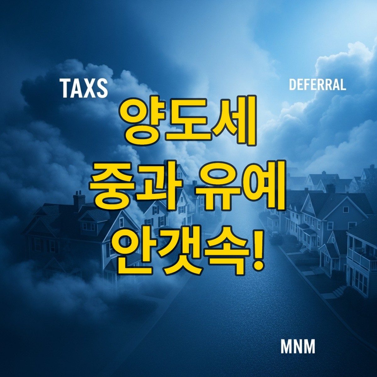 안개 속 갈림길에 선 복잡한 도시 풍경, 다주택자 양도세 중과 유예 정책의 불확실성을 상징하는 부동산 시장 이미지