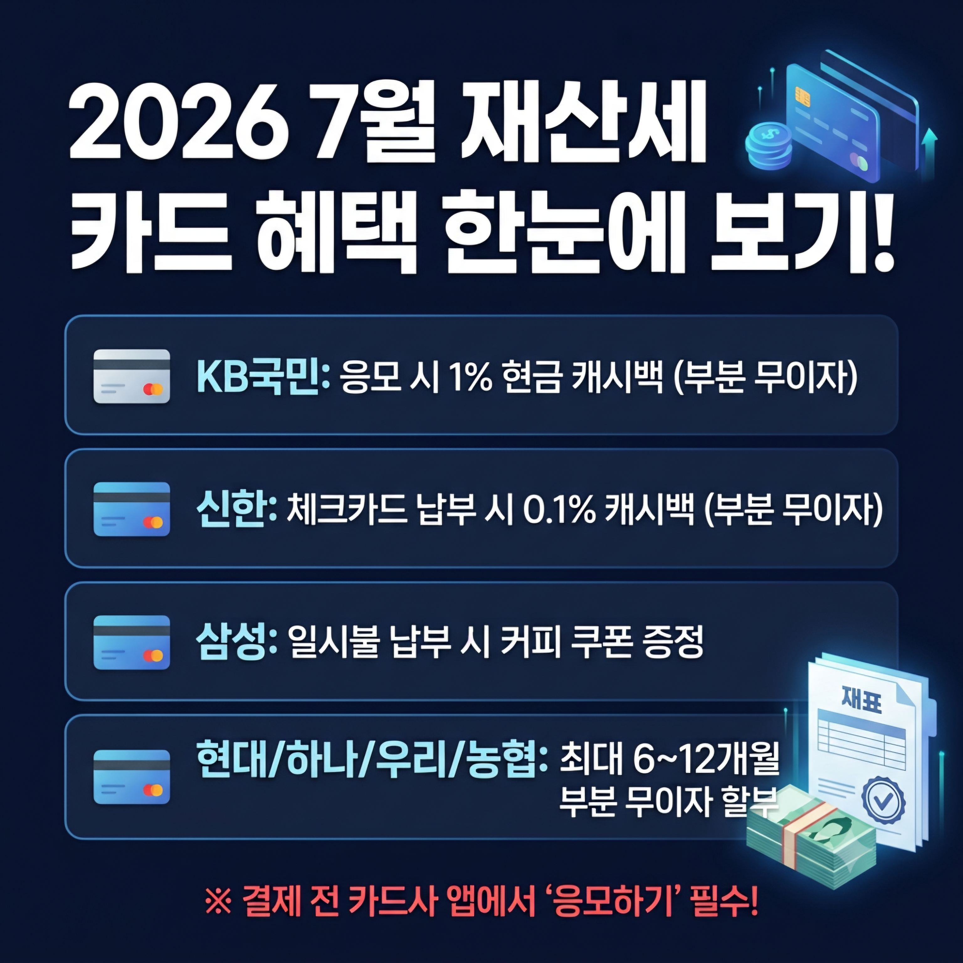 2026년 7월 정기분 재산세 신용카드사별 납부 혜택 및 이벤트 요약
