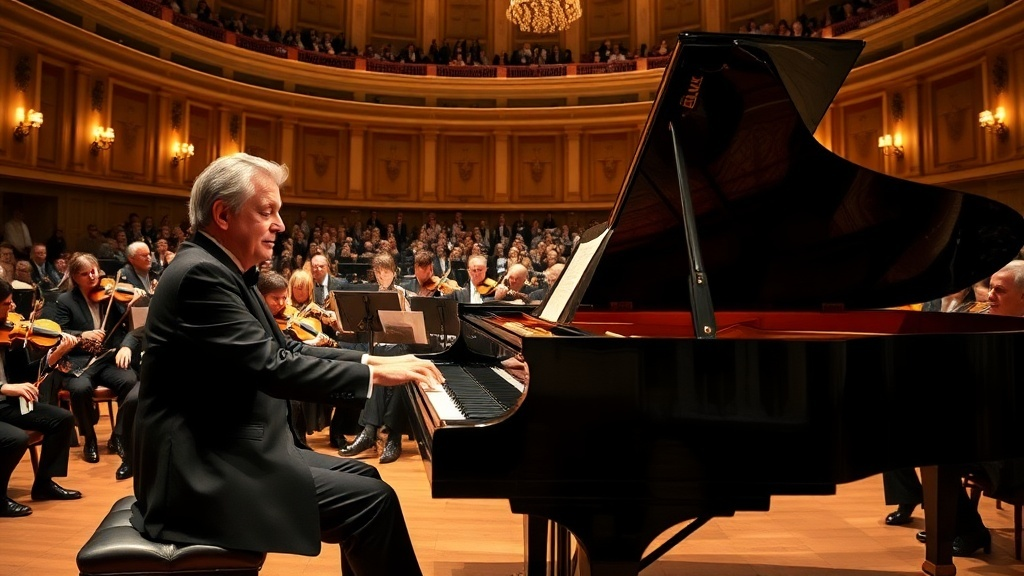 피아노 협주곡을 오케스트라와 협연하는 이미지 AI 생성