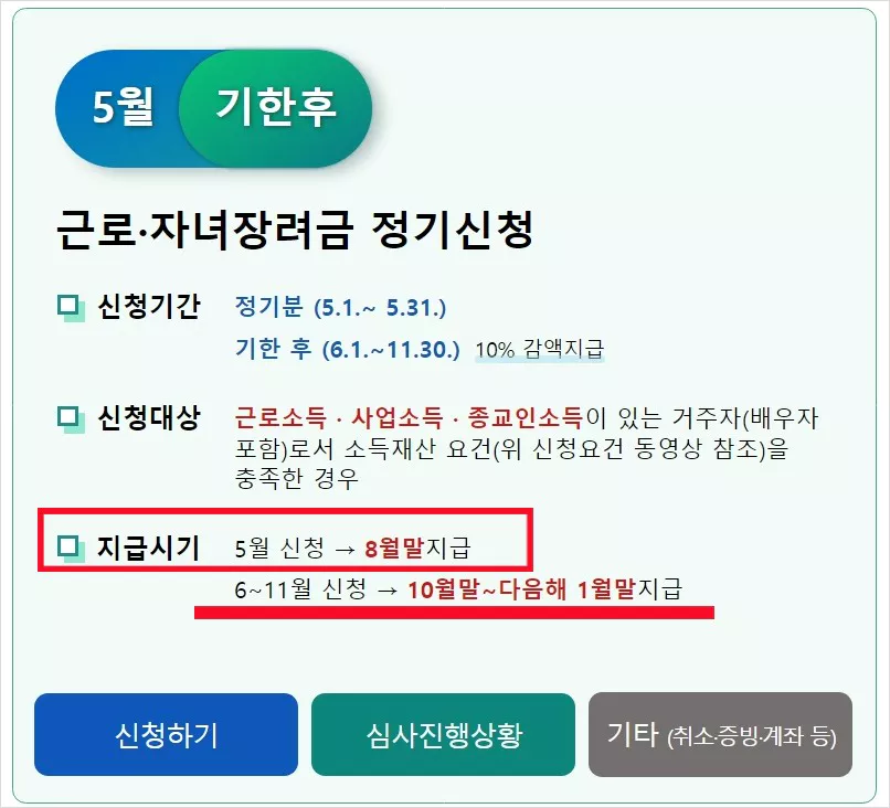 근로장려금 정기신청 안내 화면