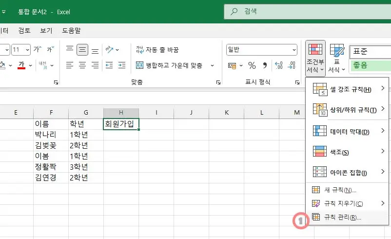 조건부서식-규칙관리