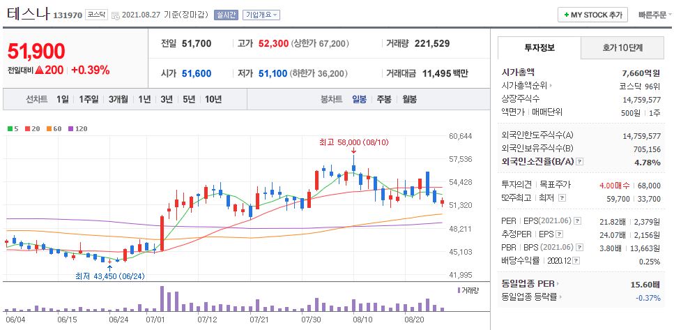 테스나 차트(일봉)