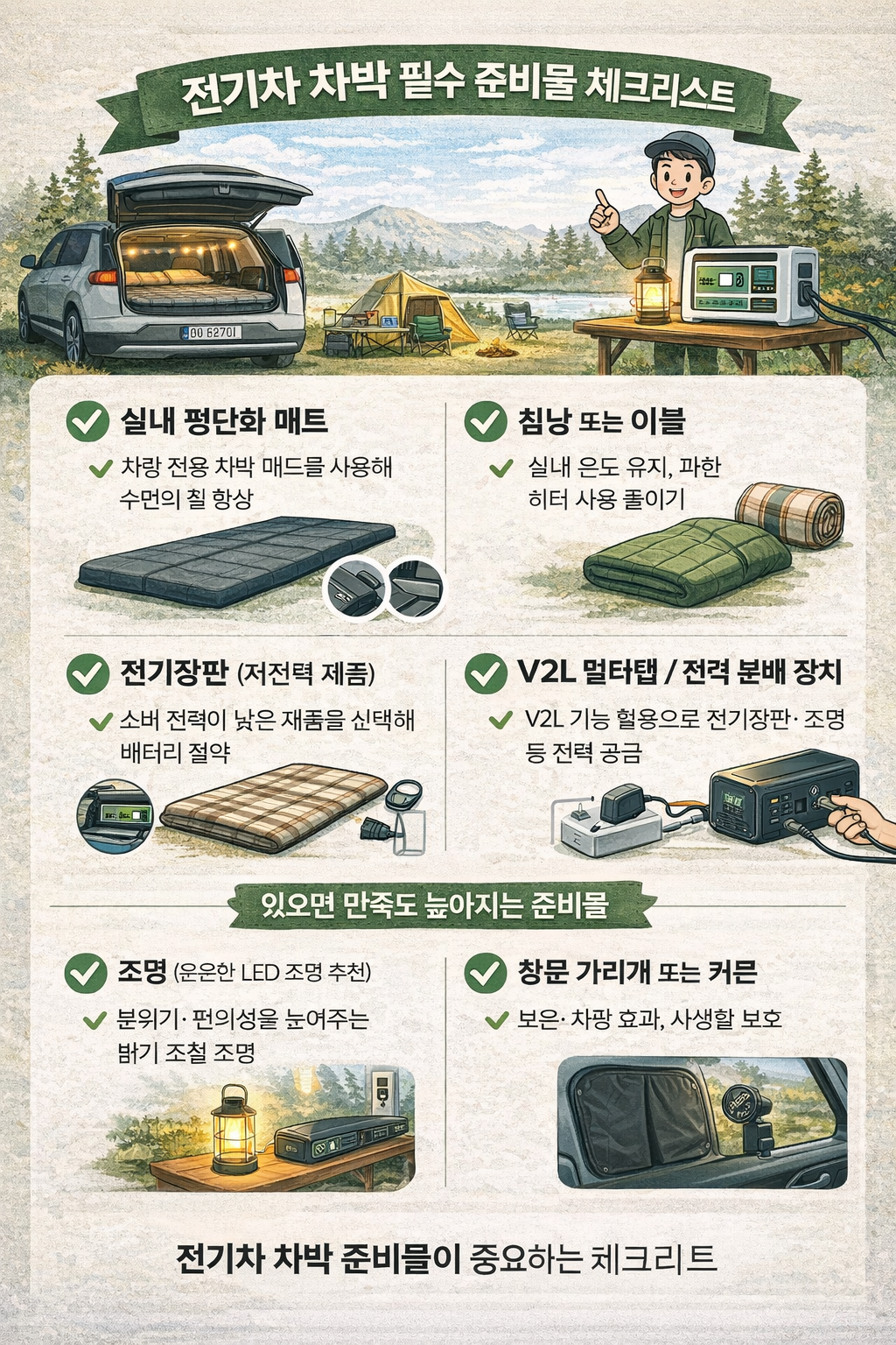 전기차 차박 준비물 체크리스트 – 처음 시작하는 사람을 위한 기준 정리