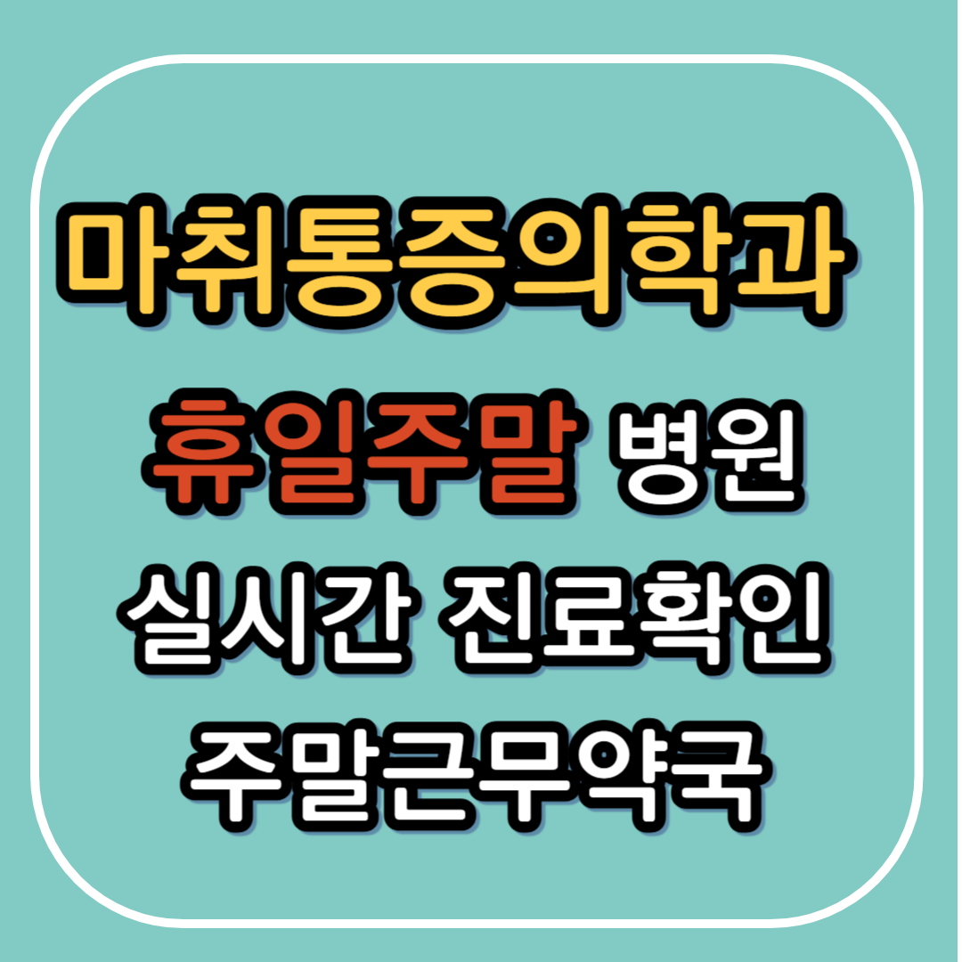 토요일 일요일 공휴일 진료 마취통증의학과, 영업약국, 야간진료, 실시간 운영병원 바로확인!!