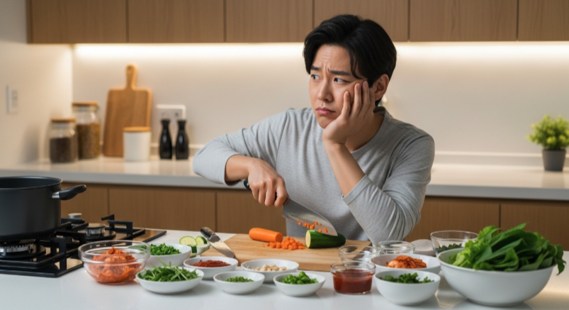 음식 먹다 멈춤