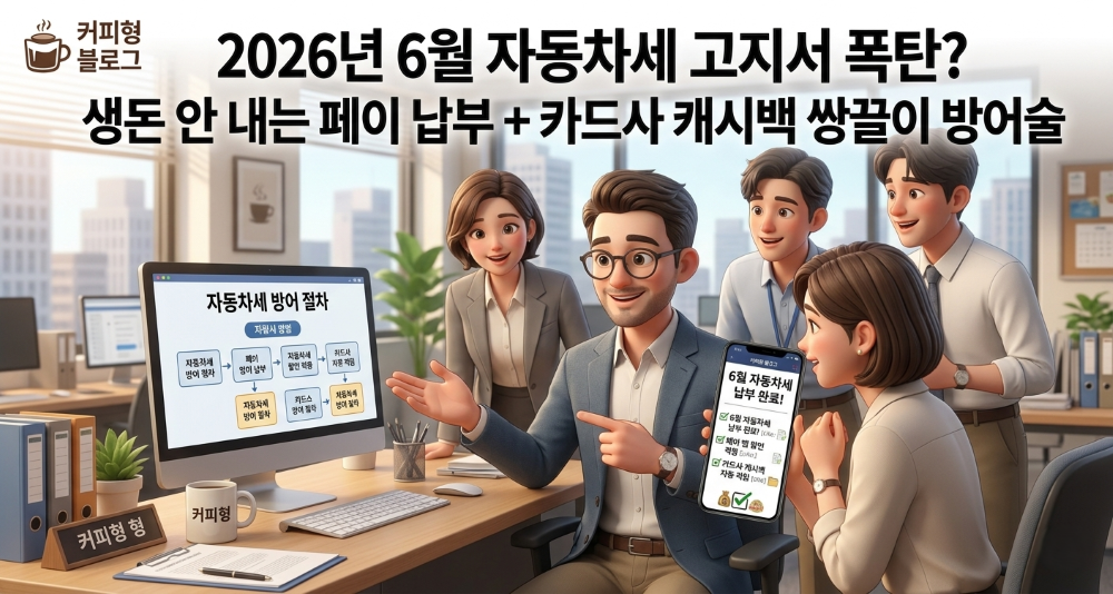 자동차세 페이, 캐시백으로 낼수 있는 방법을 안내하는 캐릭터 이미지