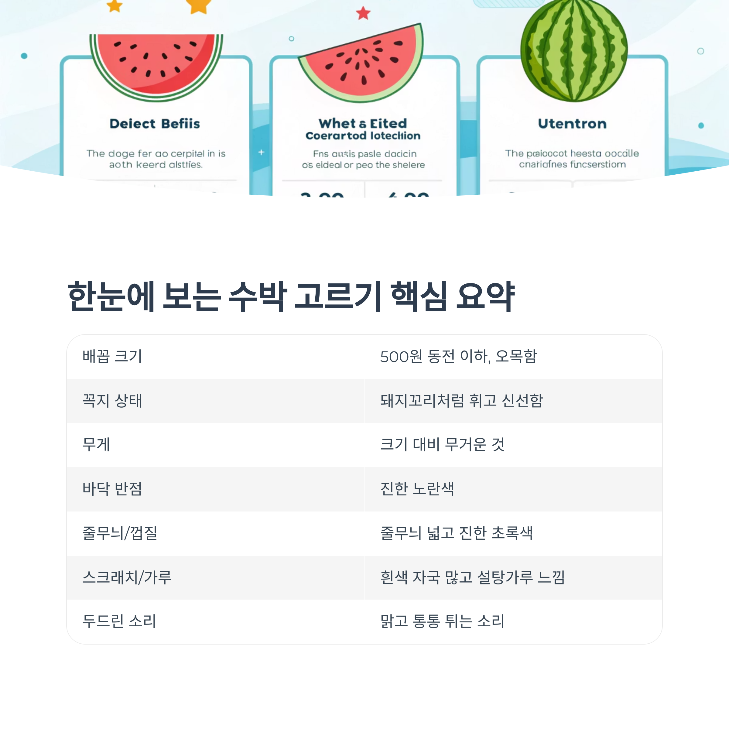 한눈에 보는 수박 고르기 핵심 요약