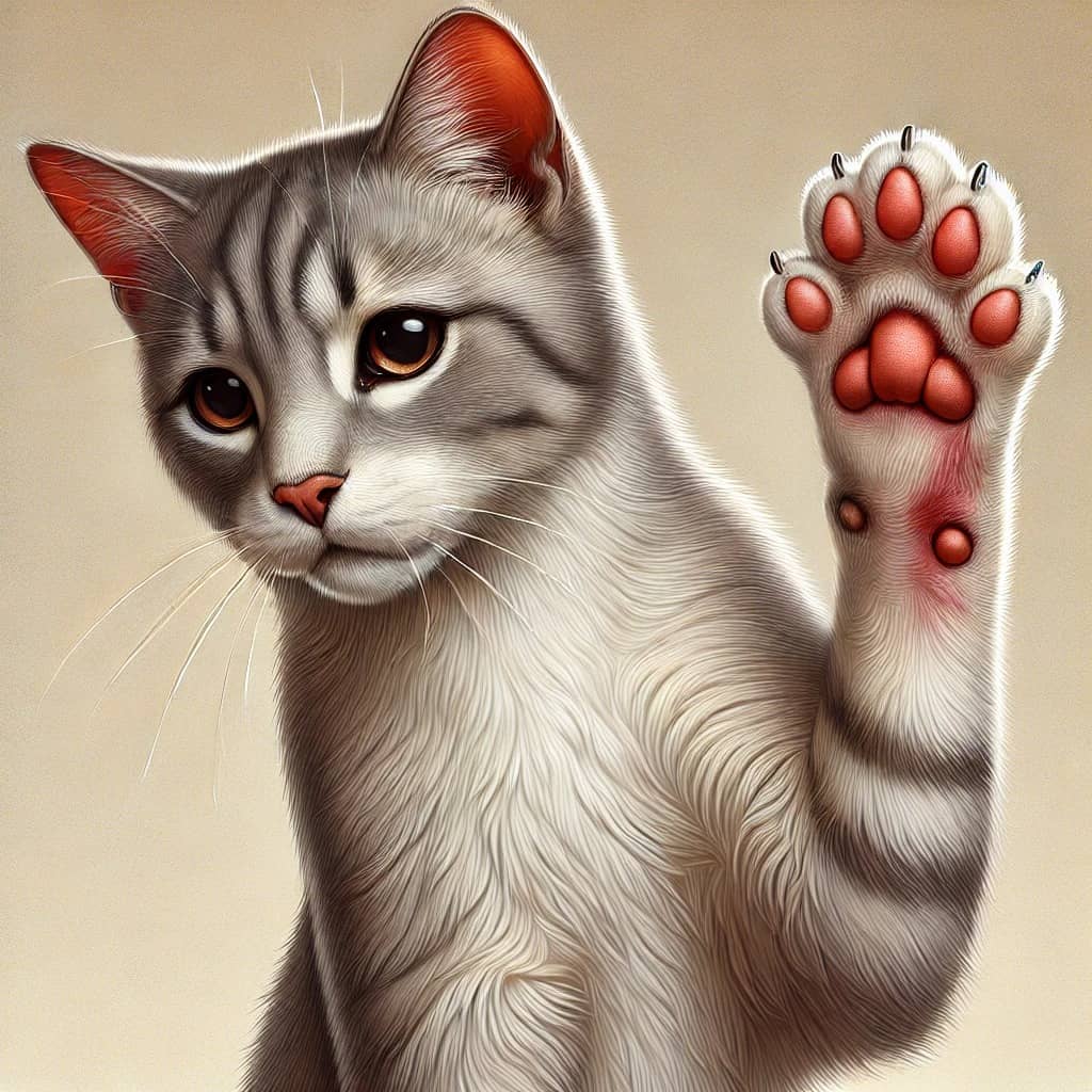 앞발을 다쳐 들고있는 고양이 그림