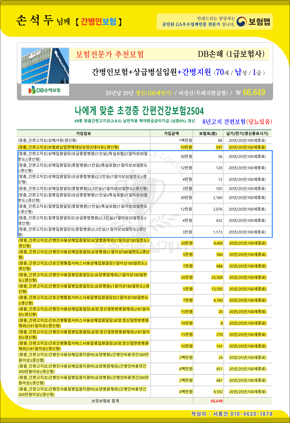 간병인보험가입(손석두)