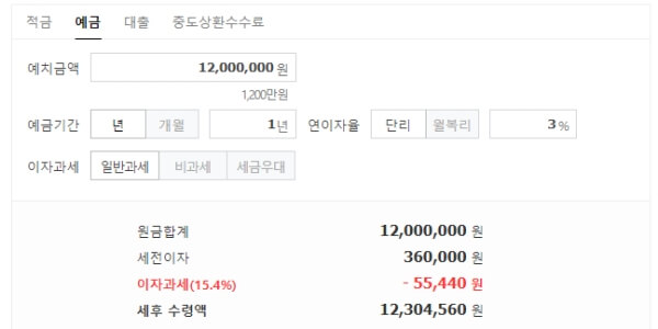 3% 예금이자 결과 이미지