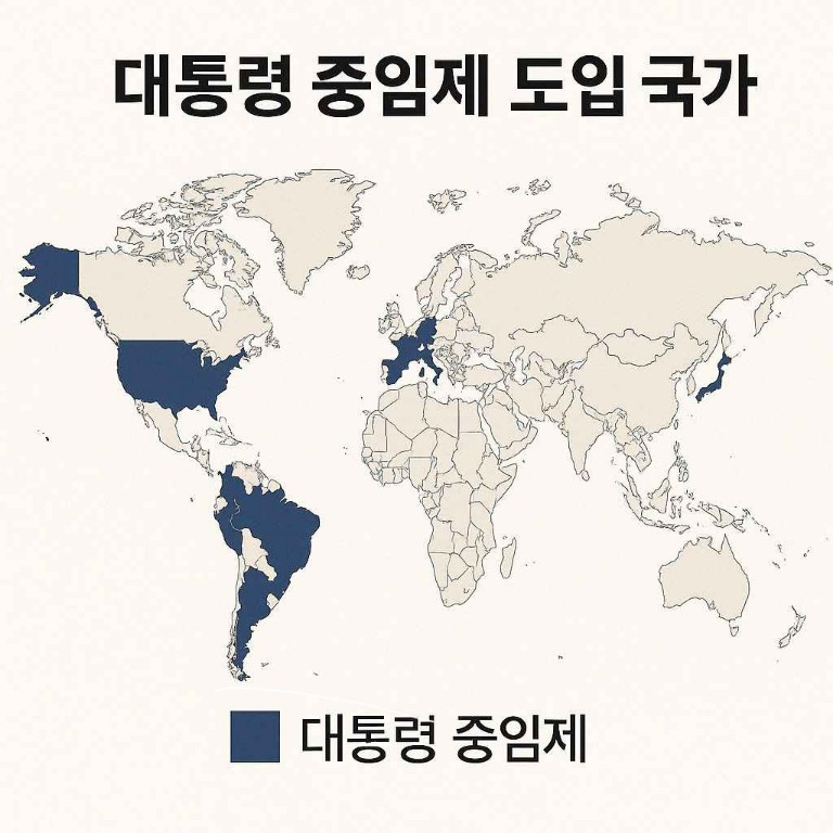 대통령 중임제 도입 국가를 표시한 세계지도 인포그래픽