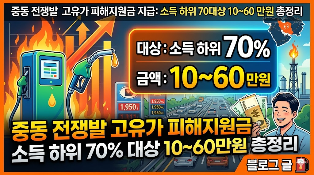 고유가 피해지원금 지급: 소득 하위 70% 대상 10~60만원 총정리 ⛽